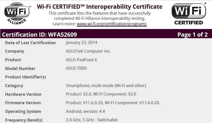 AT&amp;T Asus PadFone X receives its Wi-Fi certification