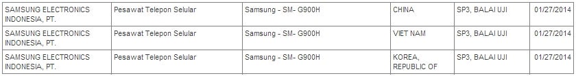Samsung SM-G900H (Galaxy S5 variant?) certified in Indonesia