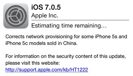 Apple has pushed out iOS 7.0.5 to Apple iPhone 5s and Apple iPhone 5c models compatible with Chinese networks - Chinese and European Apple iPhone 5s and iPhone 5c users receive iOS 7.0.5 to fix network issues