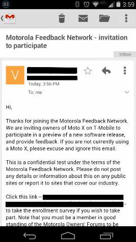 Motorola seeks soak testers for the T-Mobile Motorola Moto X - Soak test for T-Mobile users of the Motorola Moto X points to Android 4.4.2 on the way