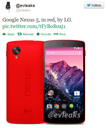 Press image of the red Nexus 5 tweeted by evleaks - Press image of red Nexus 5 leaks