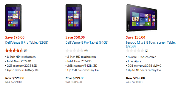 The online and physical Microsoft Stores have a sale on some Windows 8.1 powered tablets - Some Windows 8.1 powered tablets cut in price at the online and physical Microsoft Stores