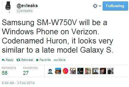 Verizon&#039;s Windows Phone-based Samsung SM-W750V reportedly resembles a Galaxy S