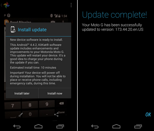 The Verizon branded version of the Motorola Moto G has started receiving Android 4.4.2 - Verizon&#039;s Motorola Moto G starts to receive Android 4.4.2