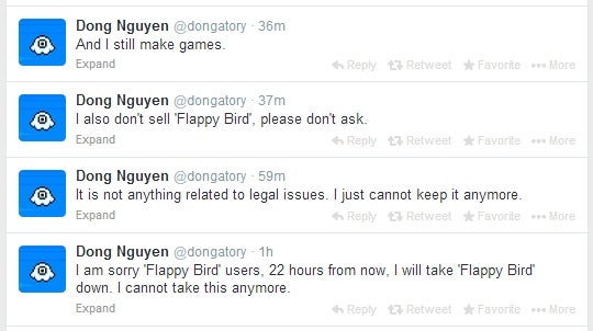 Flappy Bird game no longer for sale 