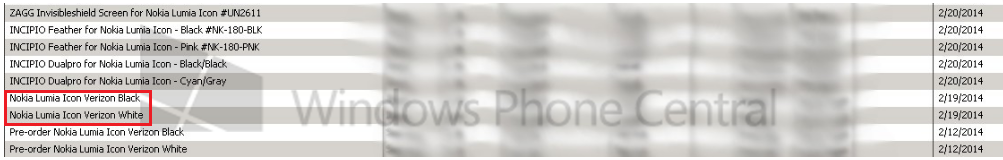 Leaked inventory listing shows the Nokia Lumia Icon - February 20th launch for the Nokia Icon?