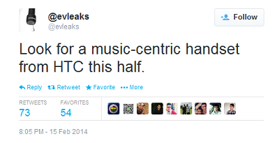 Tweet from evleaks outs HTC&#039;s plans for a music-centric phone for the first half of this year - Music-centric phone coming in the first half of the year from HTC?