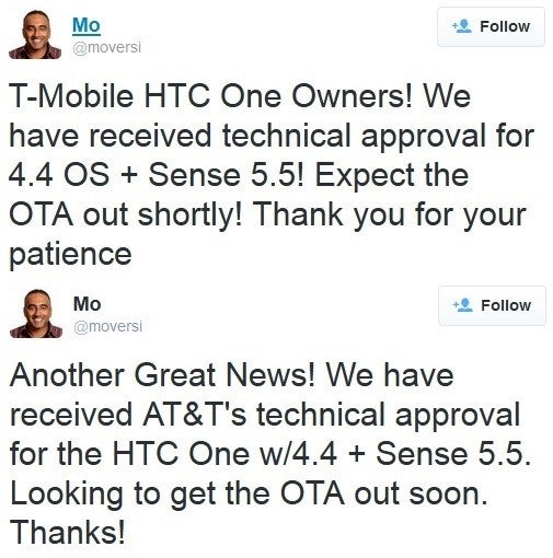 HTC One KitKat update for AT&T and T-Mobile approved, UPDATE: T-Mobile OTA beginning