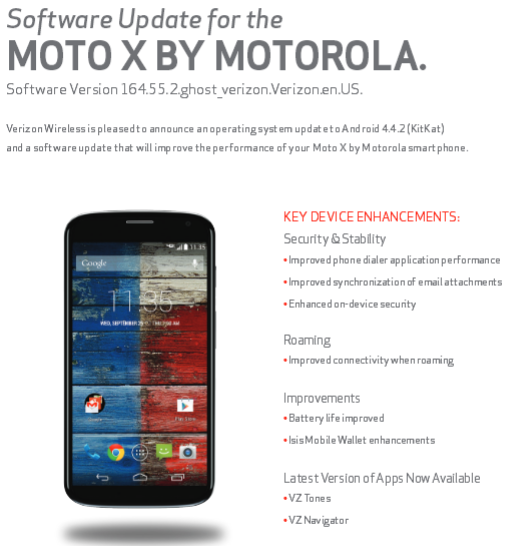 Verizon&#039;s Motorola Moto X is receiving Android 4.4.2 starting on Friday - Verizon&#039;s Motorola Moto X gets updated to Android 4.4.2