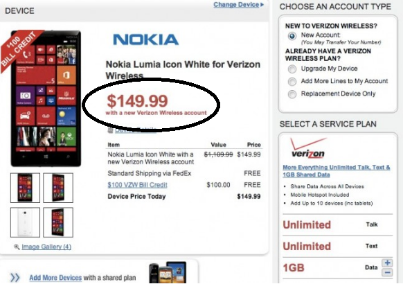 Wirefly and Verizon will sell you the Nokia Lumia Icon for $149.99 - Verizon and Wirefly both offer the Nokia Lumia Icon for just $149.99