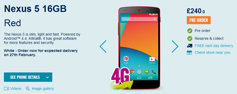 The Nexus 5 has been cut in price at Carphone Warehouse - Nexus 5 gets price cut in the U.K. to £240 ($399 USD) from Carphone Warehouse