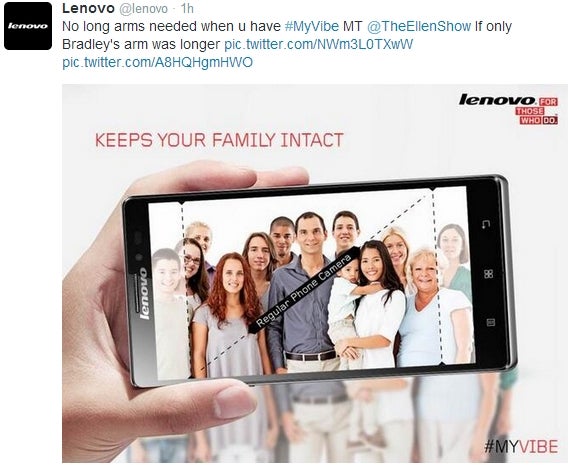 Lenovo also tries to poke fun at Samsung following Ellen's Oscar selfies