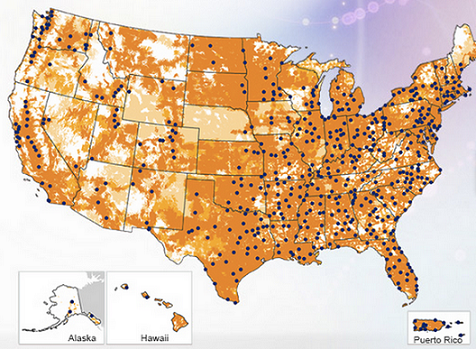 AT&amp;amp;T's coverage map with LTE cities in blue - AT&amp;T uses carrier aggregation to quietly bring LTE-Advanced to the Windy City