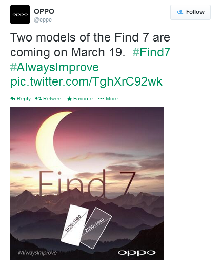 Oppo teases two versions of the soon to be unveiled Oppo Find 7 - Oppo teases two versions of Oppo Find 7 and confirms March 19th unveiling