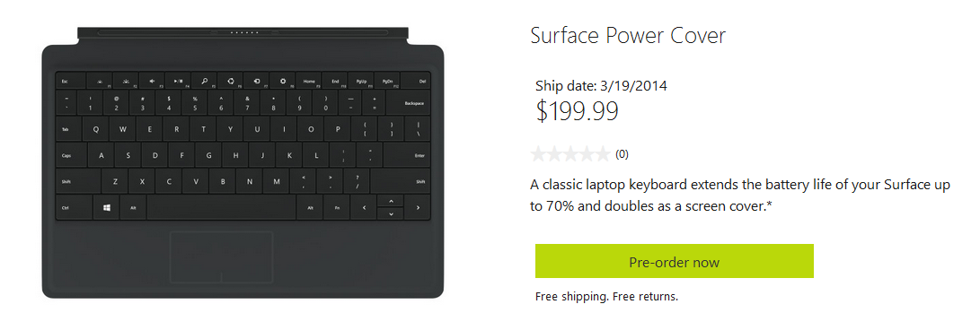You can now pre-order the Microsoft Power Cover from the Microsoft Store - Microsoft Surface Power Cover with embedded battery available for pre-order