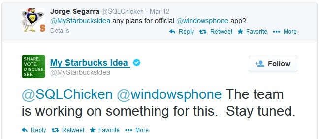 Starbucks is “working on something” for Windows Phone