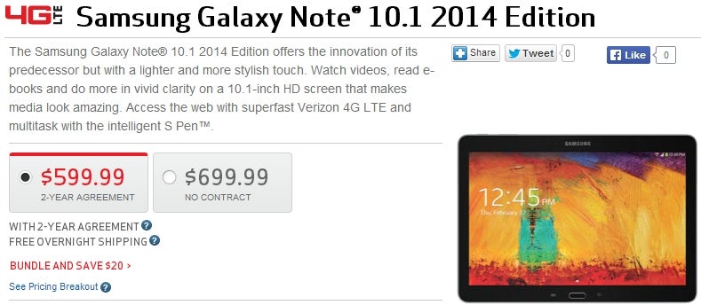 Verizon now sells the Samsung Galaxy Note 10.1 2014, offers Google's Nexus 7 2013 for $49.99 on contract