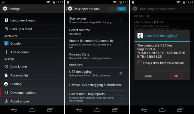 How to enable USB debugging on Android