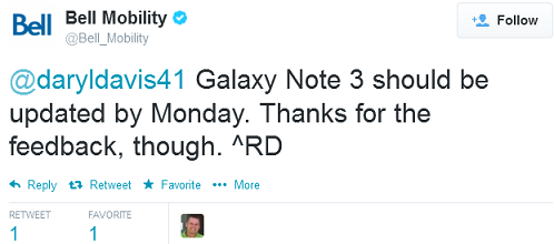 Bell says that its version of the Samsung Galaxy Note 3 will be getting the eagerly awaited Android 4.4.2 update by Monday at the latest - Bell says KitKat update coming by Monday to its Samsung Galaxy Note 3
