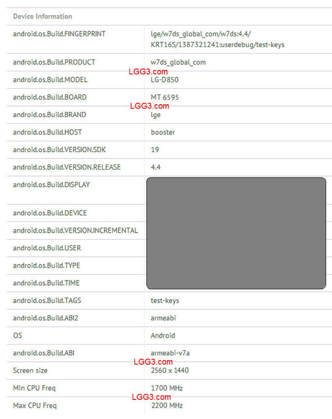 Purported LG G3 (D-850) benchmark screenshot confirms QHD display, hints at an octa-core MediaTek processor