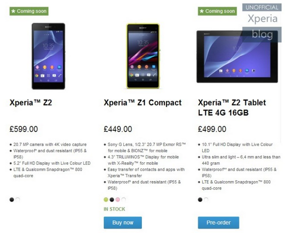 Sony removes the pre-order button from its listing of the Sony Xperia Z2 on regional Sony Store websites - Sony halts pre-orders of the SIM-Free Sony Xperia Z2; delay coming?