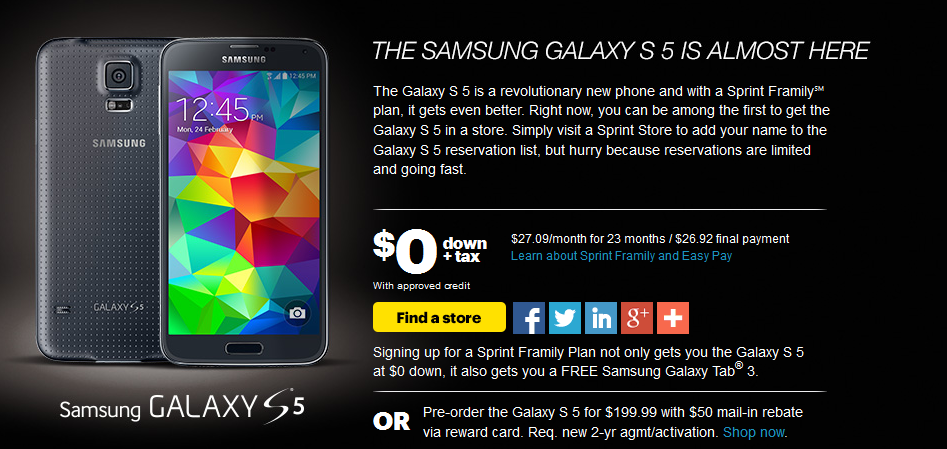 Sprint is accepting pre-orders for the Samsung Galaxy S5 starting today - Sprint confirms April 11th release date for the Samsung Galaxy S5; pre-orders start today