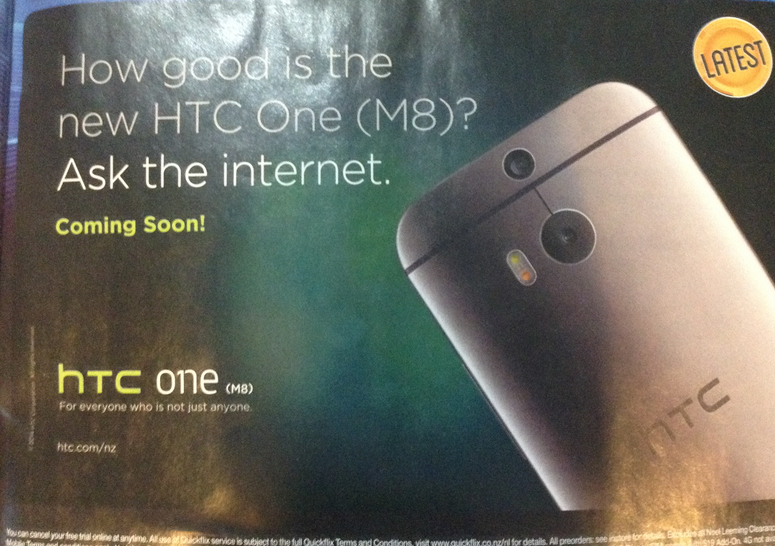 New Zealand flyer runs an ad for the all new HTC One (M8) - HTC's ad for new HTC One (M8): "For everyone who is not just anyone"