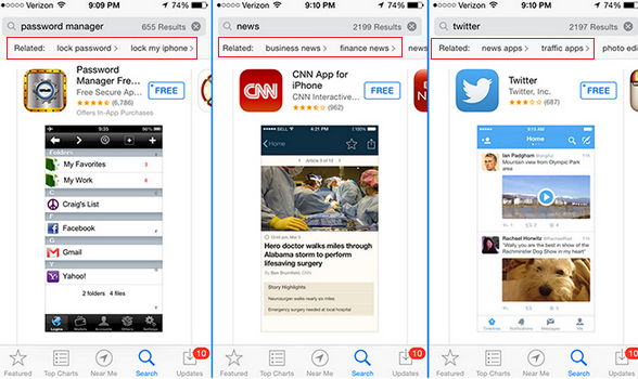 Examples of Apple testing new App Store search results - Apple tests new search feature for the App Store that helps you find related apps