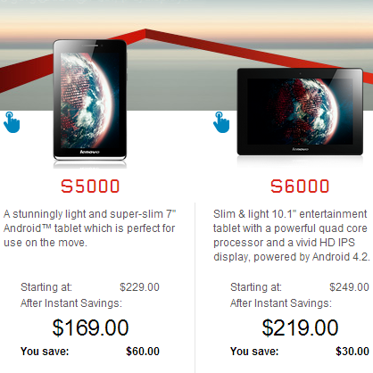 Lenovo's IdeaTab A1000, A3000, S5000, and S6000 discounted in the US
