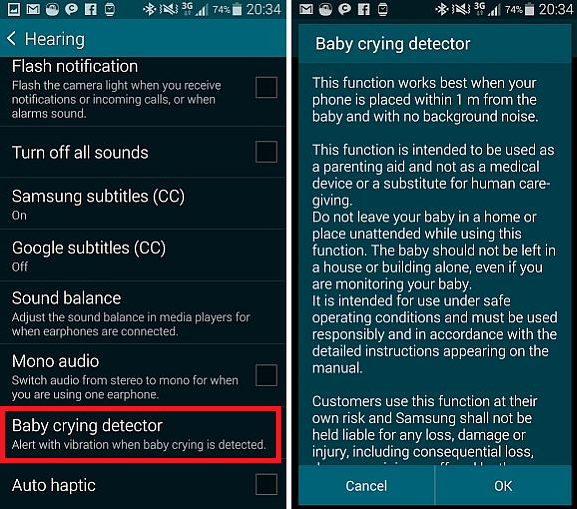 The Samsung Galaxy S5 offers a Baby crying detector - Built-in baby monitor on the Samsung Galaxy S5 helps parents tend to their crying tyke