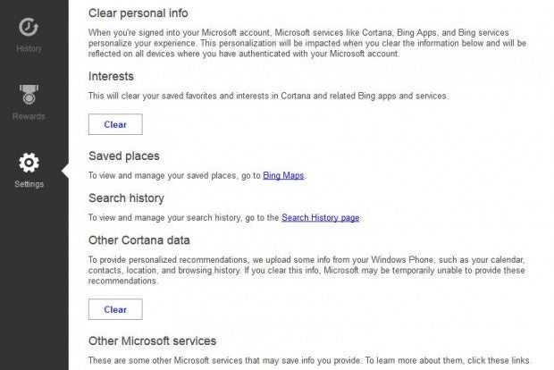 Cortana arrives... in Bing personalization settings
