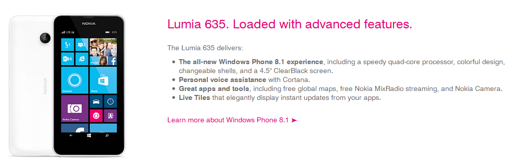 T-Mobile will be offering the Nokia Lumia 635 - Nokia Lumia 635 coming to T-Mobile, MetroPCS and AT&amp;T