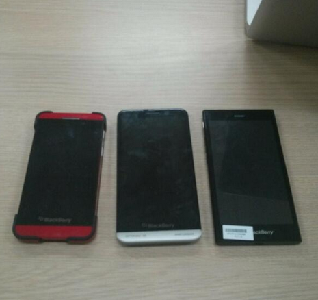From L to R, the BlackBerry Z10, BlackBerry Z30 and BlackBerry Z3 - BlackBerry Z3 appears in photo with the BlackBerry Z10 and BlackBerry Z30