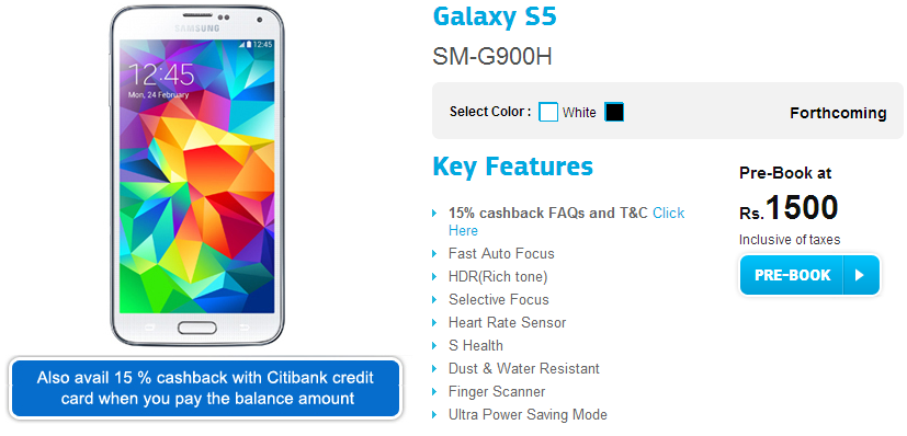 Samsung offers 15% cashback to select Galaxy S5 buyers in India