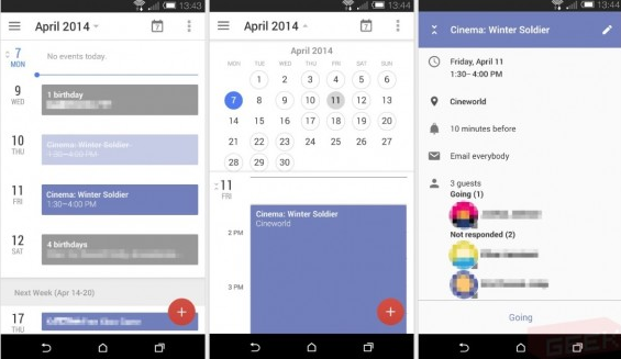 Leaked screenshots from the leaked update of Google Calendar - Google&#039;s new calendar design leaks, showing off the future of Android