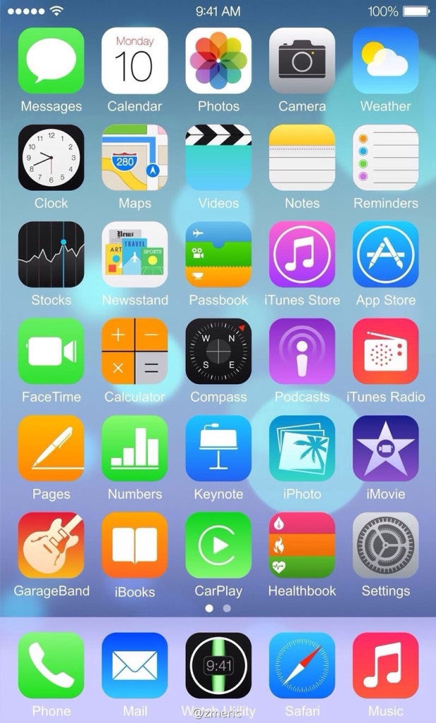 Screenshot claims to be iOS 8 running on an iPhone 6 (and hints at the iWatch)