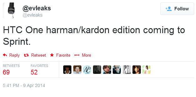 Tweet from evleaks outs Special Edition HTC One (M8) for Sprint - Special Harman Kardon edition of the HTC One (M8) coming to Sprint