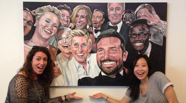 Ellen&#039;s selfie hangs as a painting in Twitter HQ - Painting of the famous &quot;Ellen selfie&quot; now hangs on the wall at Twitter