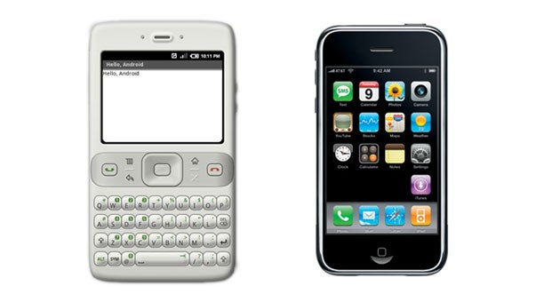 On the left, a render of an Android phone from Google's initial SDK - Did you know that ​before the iPhone was announced Android did not support touchscreen input?