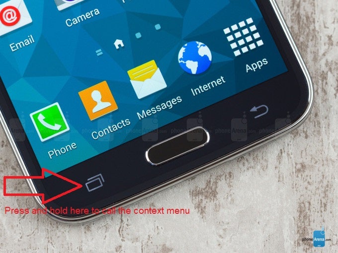 How to call the hidden context menu button on the Galaxy S5