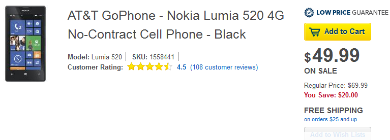 Buy the Nokia Lumia 520 from Best Buy for $49.99 on Sunday only - Pick up the Nokia Lumia 520 from Best Buy for $49.99; deal is good for today only