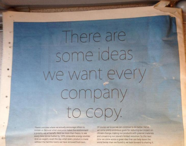 Apple's environmental ad takes a shot at Samsung - Apple takes a poke at Samsung in newspaper ad