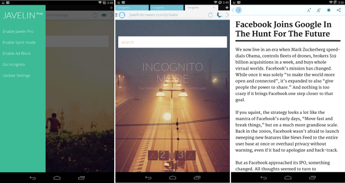 Javelin browser for Android review: a promising newcomer
