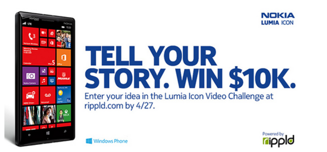 Win a $10,000 production budget and three Nokia Lumia Icon phones from Nokia - Nokia will pay $10,000 to fund a "mind-blowing" short video filmed using the Nokia Lumia Icon