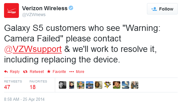 Verizon wants affected Samsung Galaxy S5 owners to contact VZW support - Samsung Galaxy S5 owners with camera bug must replace their phone