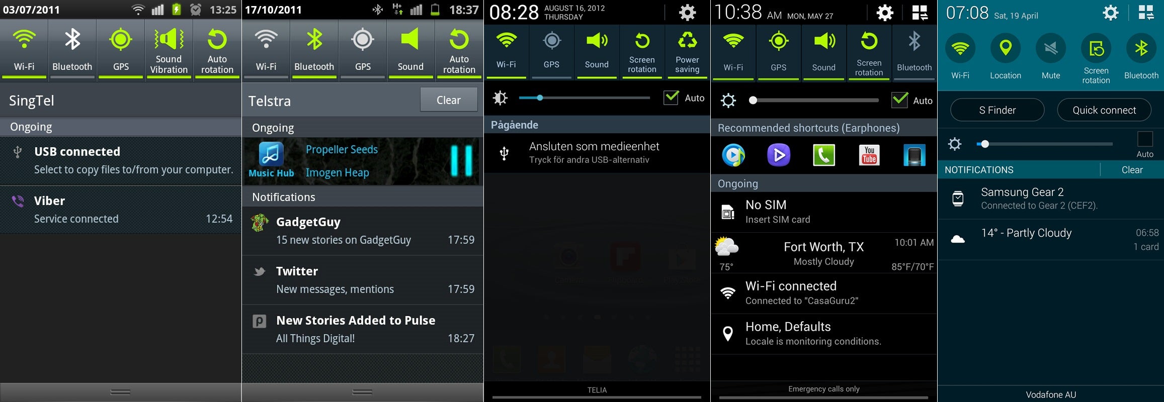 From left to right are the Galaxy S, S II, S III, S4, and S5. - The evolution of TouchWiz: 5 years of change