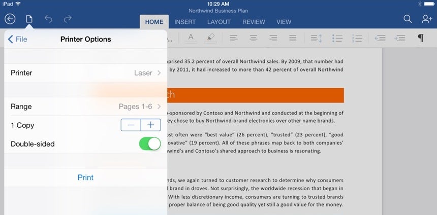 Microsoft Office for iPad is updated to allow printing