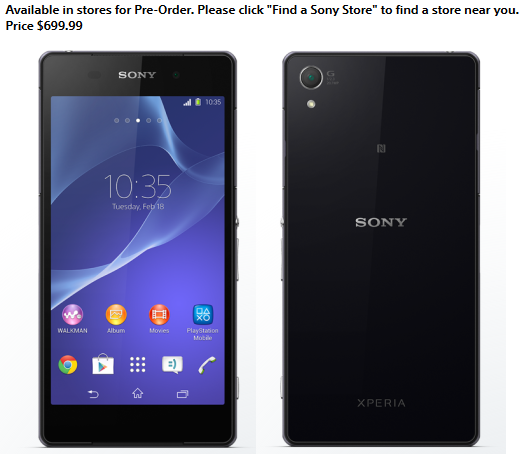 Before landing in the US, Sony Xperia Z2 should be launched in Canada (pre-orders available now)