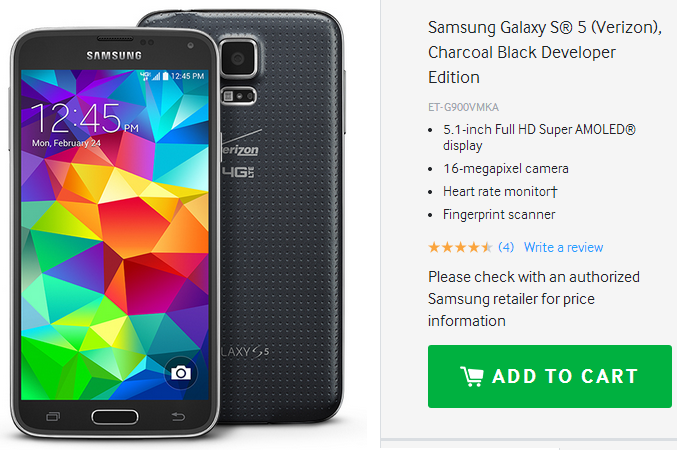 Samsung Galaxy S5 Developer Edition available now (only on Verizon)