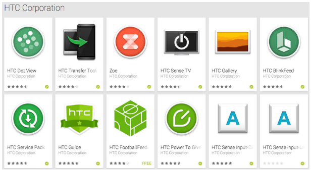 System apps for the HTC One (M8) in the Google Play Store - System app downloads suggest that 500,000 HTC One (M8) units have been sold